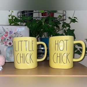 Rae Dunn HOT CHICK & LITTLE CHICK  Yellow Mugs